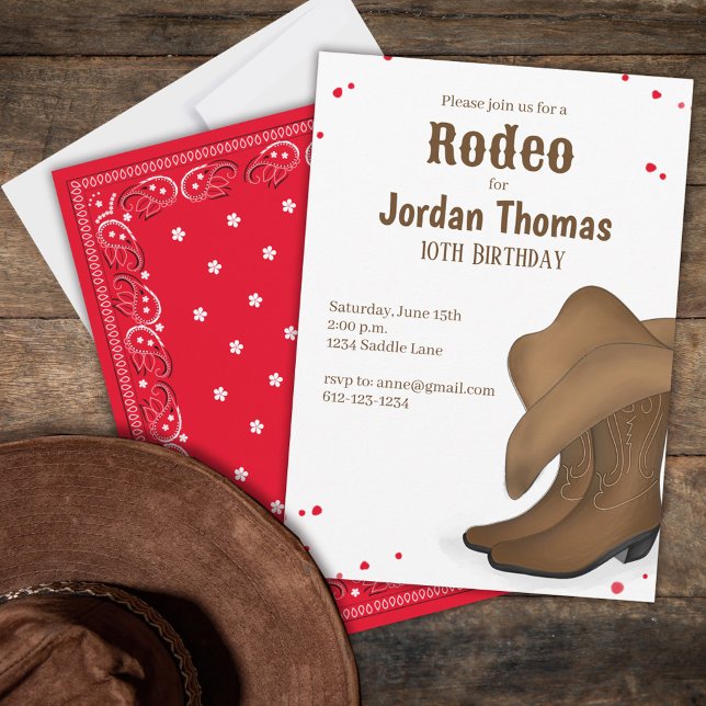 Birthday Cool Rodeo Simple Cowboy  Invitation (Birthday party invitation with the whimsical cool western rodeo theme. )
