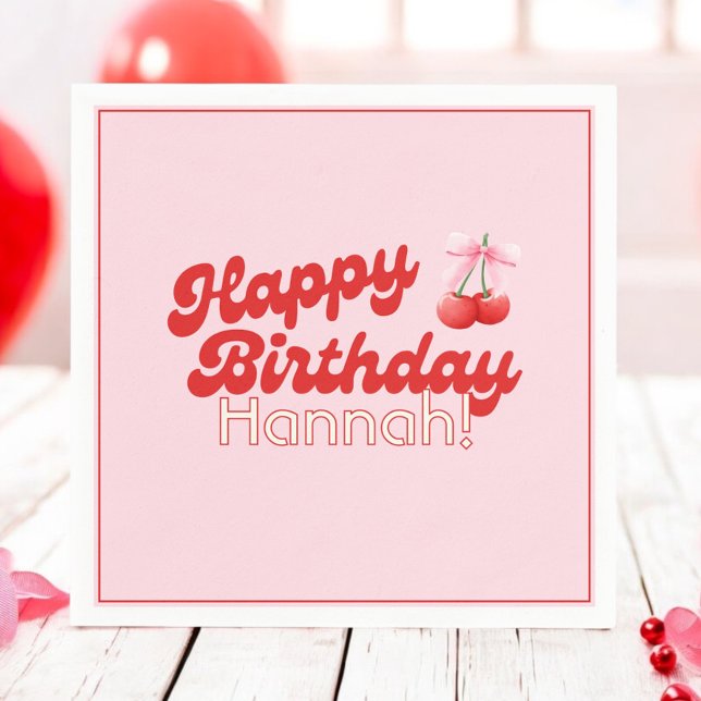 Birthday Coquette Cherries Bows Bubble Letters Napkin (Creator Uploaded)