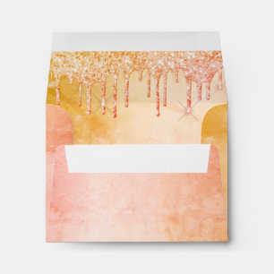 Birthday coral pink rose gold glitter drips rustic envelope