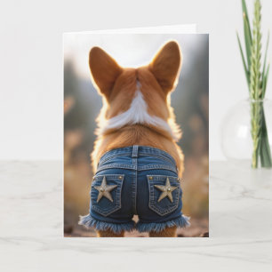 Birthday Corgi Dog Wearing Blue Jean Shorts Card