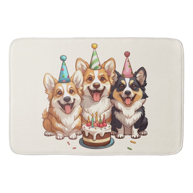 Birthday Corgi Dogs Bath Mat (Front)