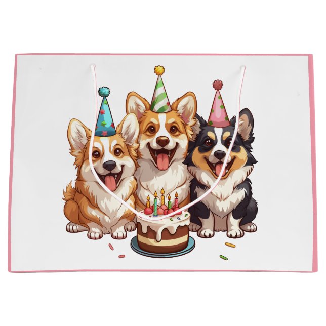 Birthday Corgi Dogs Large Gift Bag (Front)