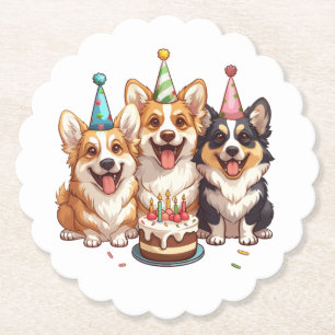 Birthday Corgi Dogs Paper Coaster