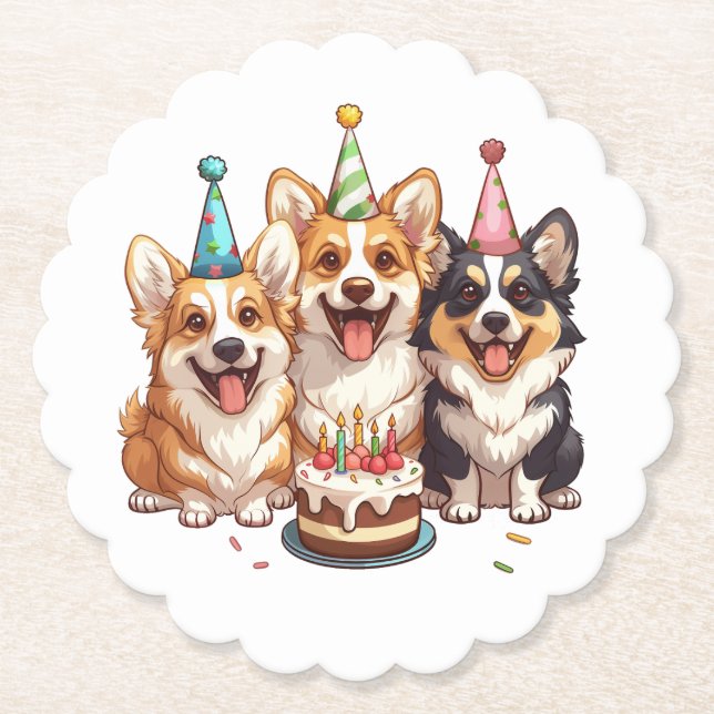 Birthday Corgi Dogs Paper Coaster (Front)