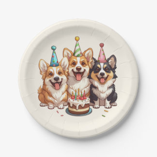 Birthday Corgi Dogs Paper Plate