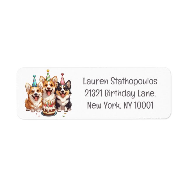 Birthday Corgi Dogs Return Address Label (Front)