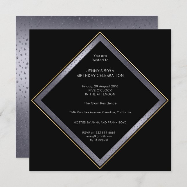 Birthday Corporate Party Grey Black Geometric Gold Invitation (Front/Back)
