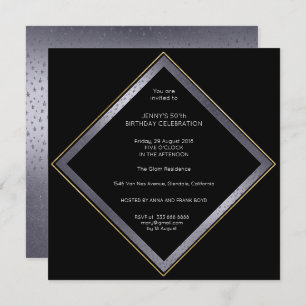 Birthday Corporate Party Grey Black Geometric Gold Invitation