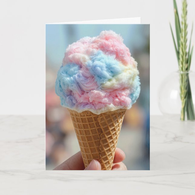 Birthday Cotton Candy in a Waffle Cone Card (Front)