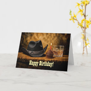 Birthday Country Western Cowboy Whiskey Black Hat Card