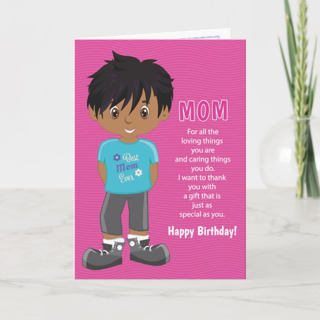 Birthday Coupons for Mum - Multicultural Boy Card (Front)