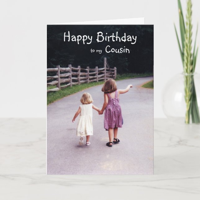 Birthday Cousin Customisable Girls on Country Road Card (Front)