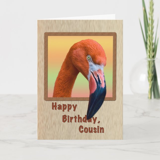Birthday, Cousin, Flamingo Bird Card (Front)