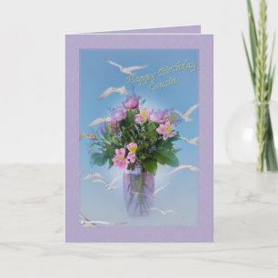 Birthday, Cousin, Flowers and Birds Card