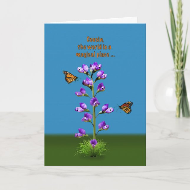 Birthday, Cousin, Sweet Peas and Butterflies Card (Front)