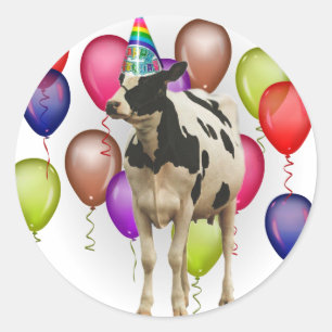 Birthday Cow Theme Party Classic Round Sticker