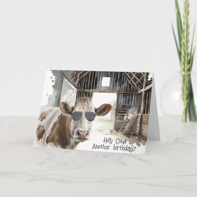 Birthday Cow With Aviator Sunglasses Card (Front)