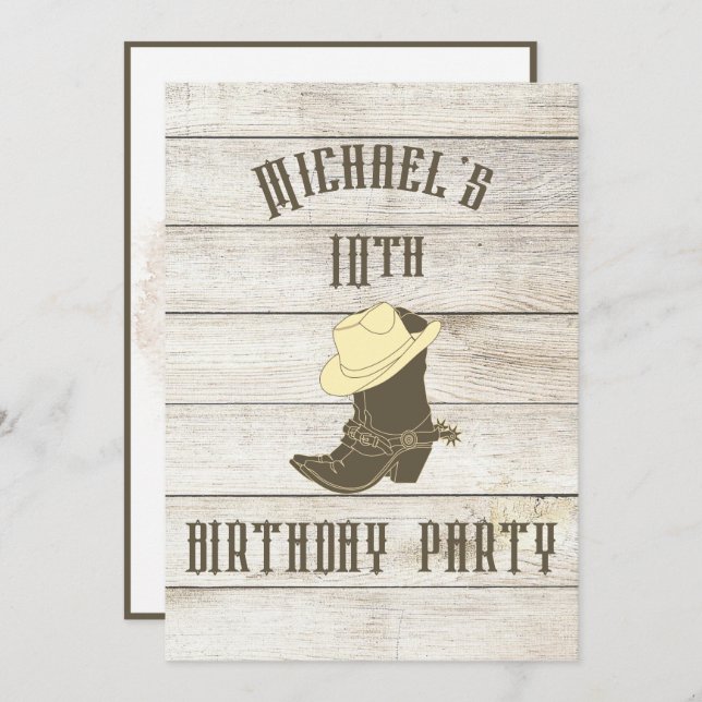 Birthday Cowboy Boys Age Party Invitation (Front/Back)