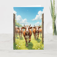 Birthday Cows Escaping Out of a Pasture