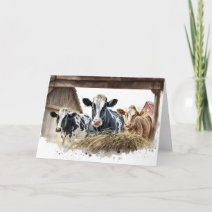 Birthday Cows With Hay Card