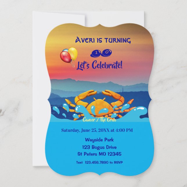 Birthday Crab Symbol /Cancer (June 21 – July 22) I Invitation (Front)