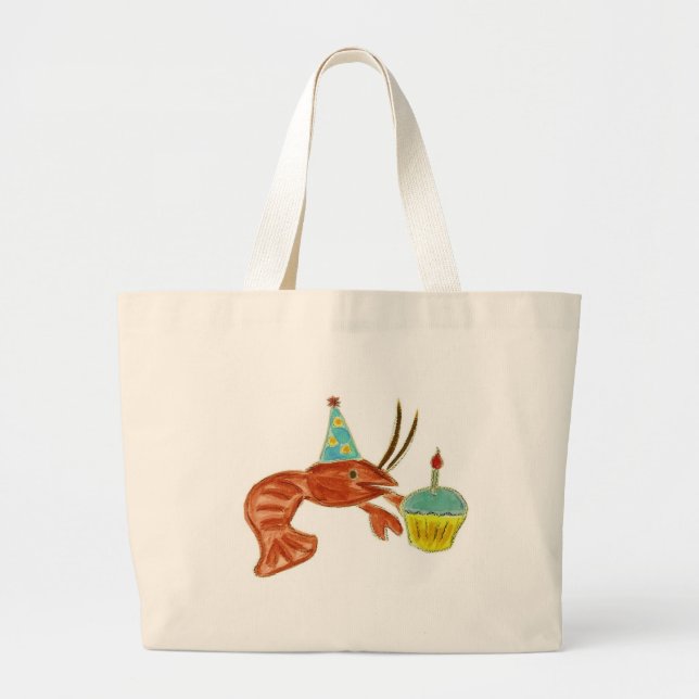 Birthday Crawfish Cupcake Large Tote Bag (Front)