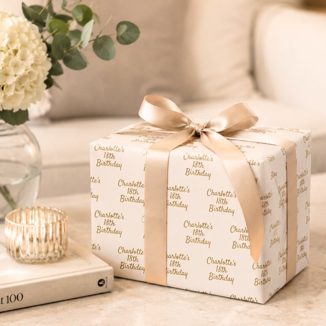 Birthday cream name script minimalist wrapping paper sheet (Creator Uploaded)