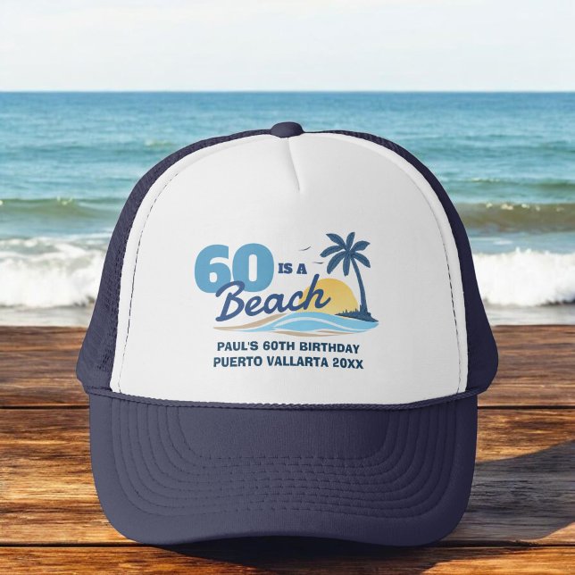 Birthday Crew Retro Sunset Beach  Trucker Hat (Creator Uploaded)