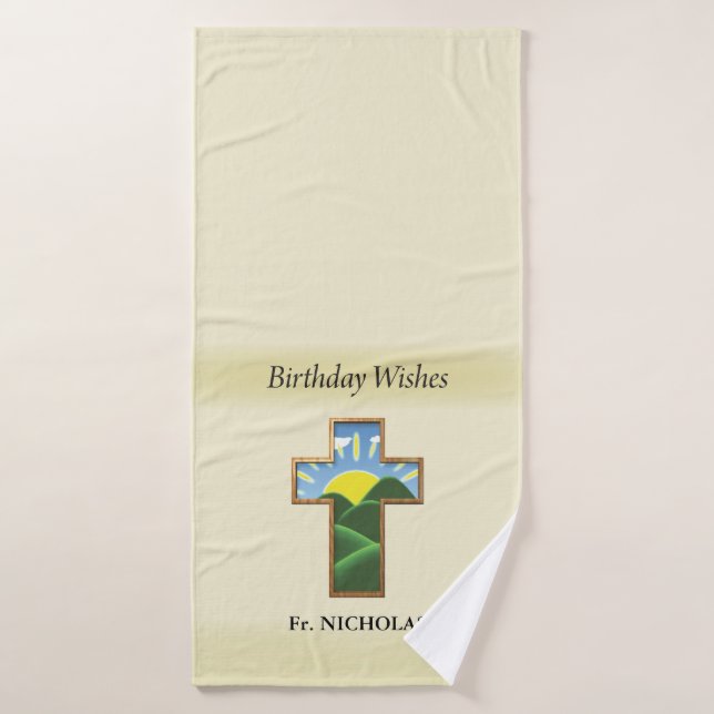 Birthday Cross Priest Personalised Bath Towel (Bath Towel)