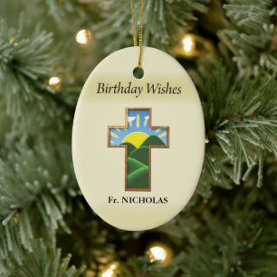 Birthday Cross Priest Personalised Ceramic Ornament