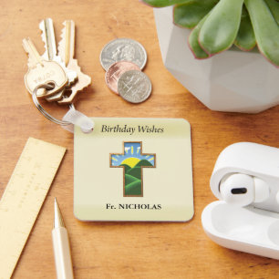 Birthday Cross Priest Personalised Key Ring