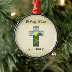 Birthday Cross Priest Personalised Metal Ornament
