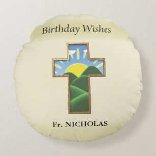 Birthday Cross Priest Personalised Round Cushion