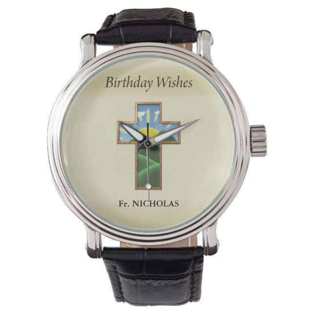 Birthday Cross Priest Personalised Watch (Front)