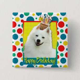 Birthday Cupcake - American Eskimo 15 Cm Square Badge