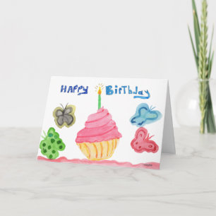 Birthday Cupcake and Butterflies Card