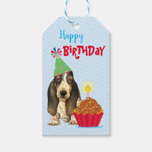 Birthday Cupcake Basset Hound Gift Tags