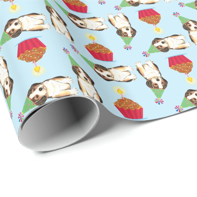 Birthday Cupcake Beagle Wrapping Paper (Roll Corner)