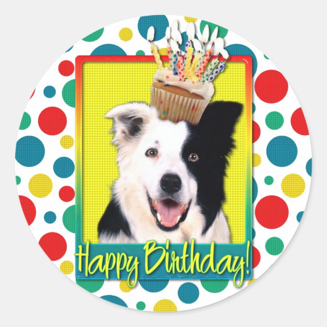 Birthday Cupcake - Border Collie Classic Round Sticker (Front)