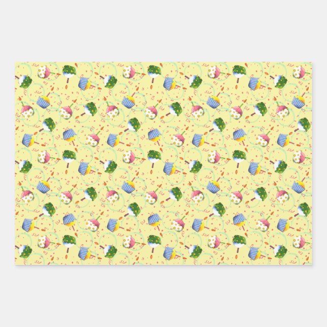 Birthday Cupcake Celebration Wrapping Paper Sheets (Front)