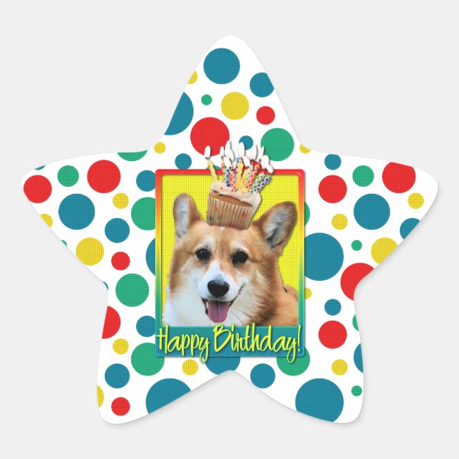 Birthday Cupcake - Corgi - Owen Star Sticker (Front)