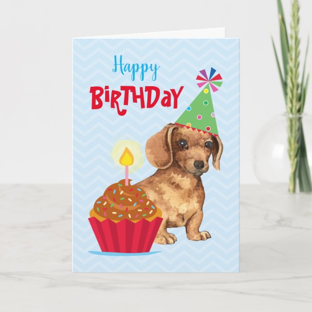 Birthday Cupcake Dachshund Card (Front)