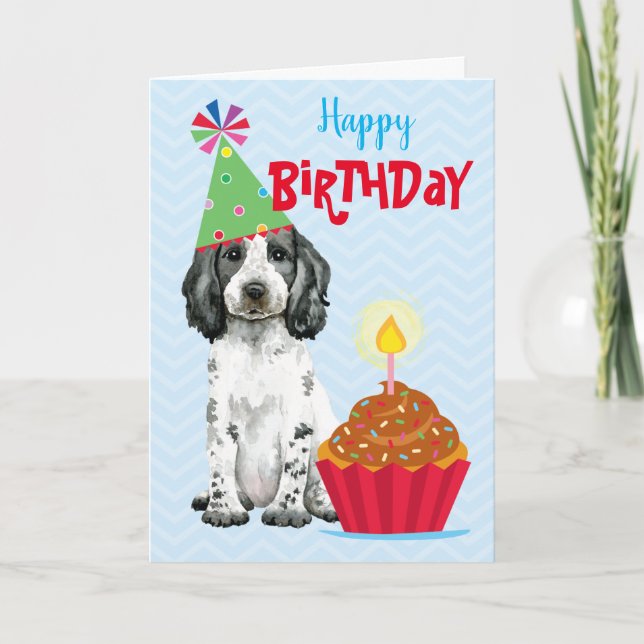 Birthday Cupcake English Cocker Spaniel Card (Front)