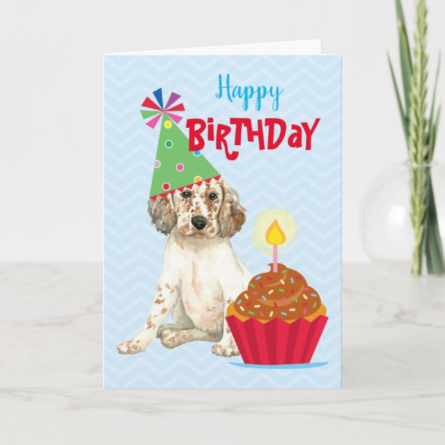 Birthday Cupcake English Setter Card (Front)