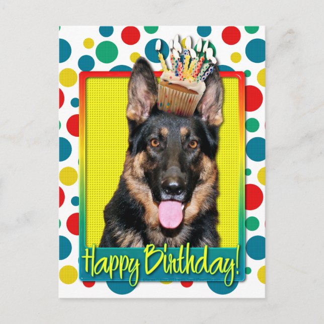 Birthday Cupcake - German Shepherd - Kuno Postcard (Front)