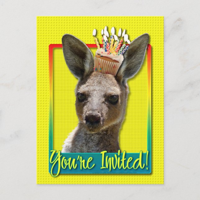 Birthday Cupcake - Kangaroo Invitation Postcard (Front)