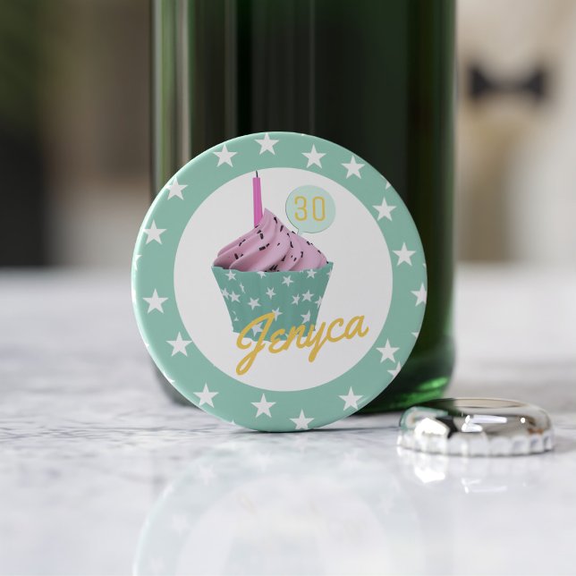 Birthday Cupcake Monogram Bottle Opener (Add your name and age to this cute birthday cupcake bottle opener)