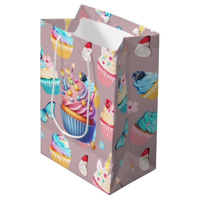 Birthday Cupcake Party Medium Gift Bag (Front Angled)