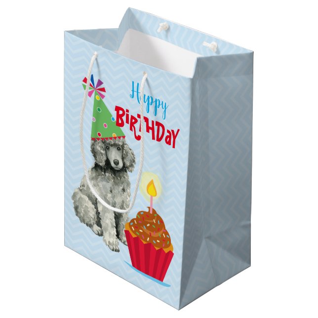 Birthday Cupcake Poodle Medium Gift Bag (Front Angled)