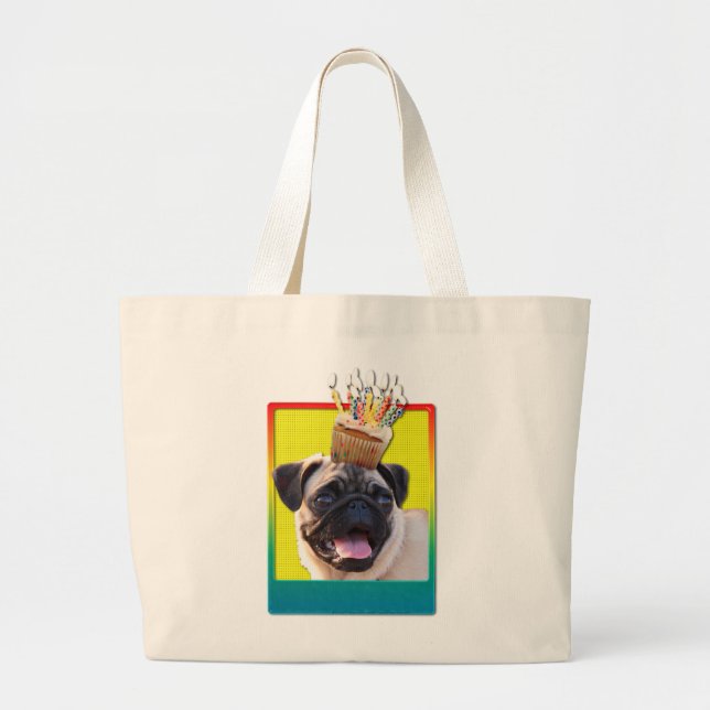 Birthday Cupcake - Pug Large Tote Bag (Front)